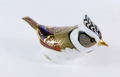 A Royal Crown Derby Collector's Guild Crested Tit paperweight, dated 2001, gold stopper, 6cm high. - 3