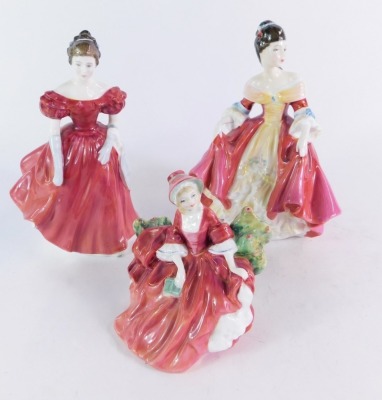 Three Royal Doulton ladies, comprising Winsome HN2220, 20cm high, Lydia HN1908, 13cm high, and Southern Belle HN2229, 21cm high. - 4