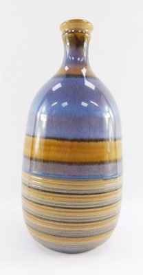 A Denby ombre design domed vase, with ribbed blue and brown detailing, 31cm high. - 4