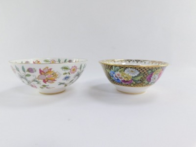 A group of ceramics, comprising a Minton Haddon Hall pattern sugar bowl, a Spode Regency pattern sugar bowl, a Mason's Mandarin pattern comport, a pair of Royal Worcester Rhapsody pattern tureens, and a pair of Royal Worcester Rhapsody pattern flan dishes - 8