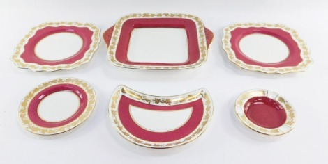 A group of Wedgwood porcelain decorated in the Whitehall, to include side dish, ashtray, cake plates, serving plates, etc. (a small quantity)