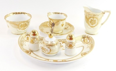 A group of Noritake, Noritake milk jug and sugar bowl and saucer set, together with a three piece Japanese cruet with serving dish salt and pepper pot mustard and spoon. - 5