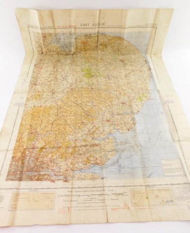 An East Anglia silk Ordnance survey map, The War Revision Edition for 1940, 87cm x 65cm.