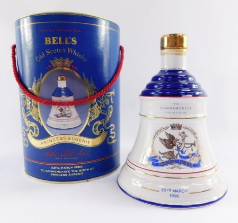 A Bells Old Scotch Whisky commemorative decanter, to commemorate the birth of Princess Eugenie 23rd March 1990. (boxed)