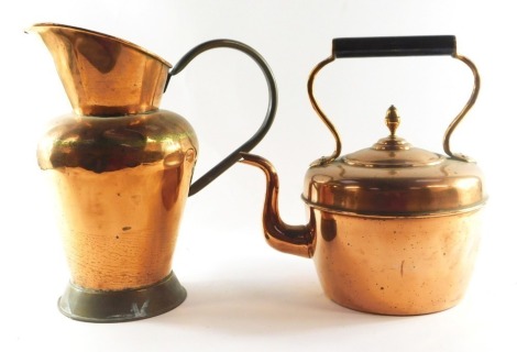 A Victorian copper kettle and a later hot water jug. (2)