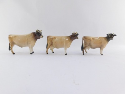 Three Beswick Jersey bull and cows, CH Newton Tinkle, comprising two cows, 11cm high, and a bull, 12cm high. - 3