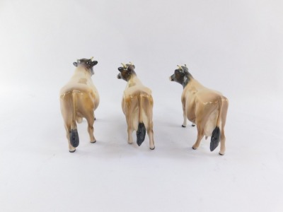 Three Beswick Jersey bull and cows, CH Newton Tinkle, comprising two cows, 11cm high, and a bull, 12cm high. - 4