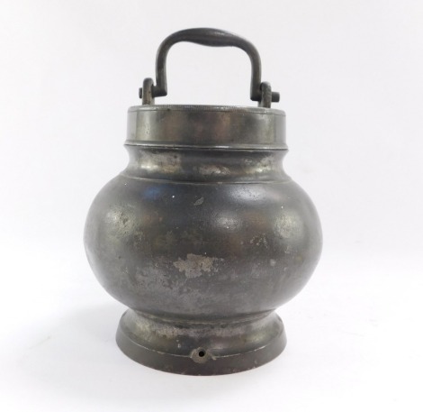 A 19thC pewter jar, of baluster form, with screw lid and swing handle, EDL touch marks, 16cm high.