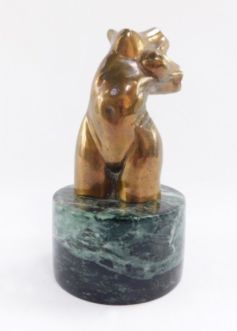 After Richardson. A bronzed half nude female profile, on a circular marble base, 17cm high.