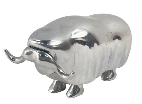 A Hoselton metal sculpture of a bull, in chrome finish, signed and numbered 1847, 8cm high.