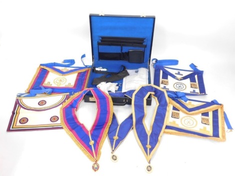 A group of Masonic Regalia, in leather travel case bearing the initials SM, to include the Essex Medallion and sash, other Essex and East Anglia Senior Lodge wares, etc. (1 box)