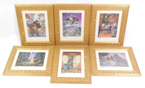 A set of six Harry Potter framed prints, each with certificate of authenticity, stuck to reverse frame, to include Pig Snout, The Journey to Hogwarts, Rescue in the Forbidden Forest, Hagrid's Special Delivery, Struggling Through The Coachman's Pass, and 