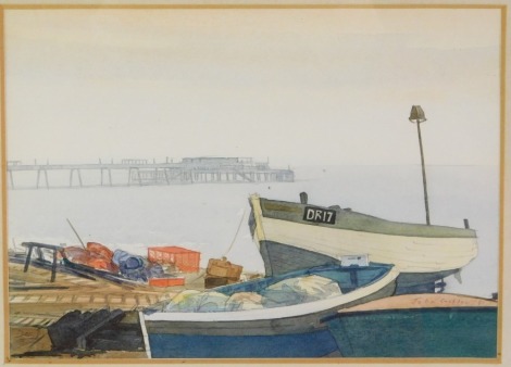 John Crofton (20thC School). Boats and pier, fishing boats with pier in foreground, marked DEA1, signed and dated 81, watercolour, 17cm x 23cm, framed and glazed.