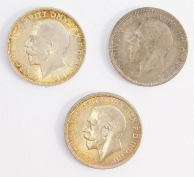 Two George V silver debased Florins, 1920 and 1933, together with a further Florin 1917. (3)