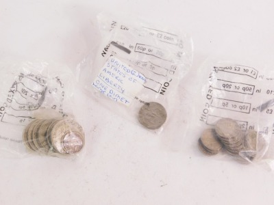 A group of silver coinage, to include two shilling bits, six pence pieces, etc. (a quantity)