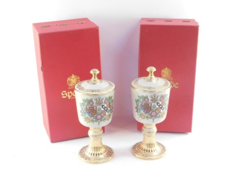 A pair of Spode porcelain Royal Wedding chalice, to commemorate the Wedding at St Paul's Cathedral of HRH Charles, Prince of Wales, to Lady Diana Spencer, limited editions 192 and 208 respectively, boxed. (2)