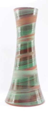 A Jersey pottery hand thrown vase, with green twist decoration, stamped, 43cm high.