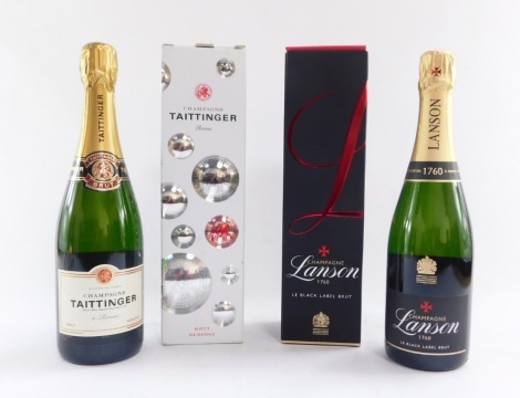 Two cased bottles of Champagne, comprising Taittinger Champagne Reins, and a Champagne Lanson Black Label.