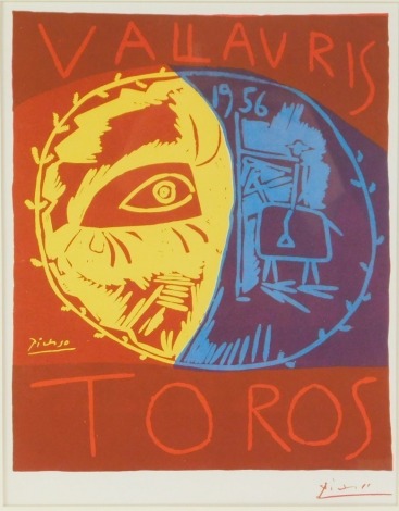 A Pablo Picasso poster print, Vallauris Toros 1956, 29cm x 23cm, framed and glazed.