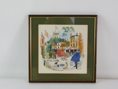 Colin Carr (1929-2002). Old Market Place Grimsby, watercolour, signed and titled '85, 24cm x 24cm. - 2