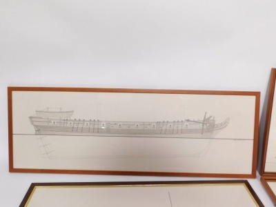 A group of pencil sketches relating to ship and ship builds, some signed Pusterla, dated 2000 onwards, each in modern frames. (7) - 4