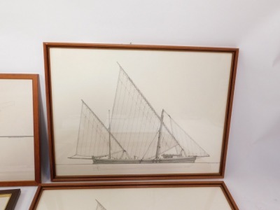 A group of pencil sketches relating to ship and ship builds, some signed Pusterla, dated 2000 onwards, each in modern frames. (7) - 5