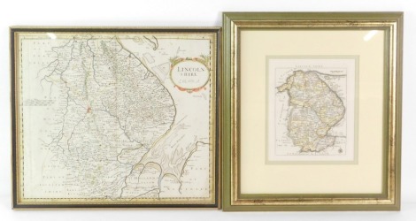 Two maps of Lincolnshire, comprising one scale edition in colour, 22cm x 18cm, and a further map after Robert Morden, hand coloured, 37cm x 42cm. (2)