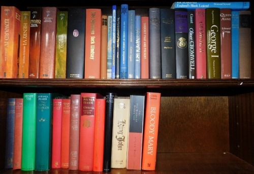 A group of English Monarch books, to include The Part English Monarchs by Methuen Series, Oliver Cromwell, Queen of Scots, Queen Anne, George III, Richard III, Charles II, King John and others. (1½ shelves)