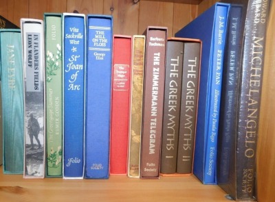 Folio Society. Jane Eyre, In Flanders Fields, Vita Sackville-West, The Greengage Summer, The Mill on the Floss, The Trumpet Major, The Siege of Delhi, Zimmerman Telegraph, Group Myths Vols 1 & 2, Peter Pan, and Michelangelo, all with slip cases. (11)