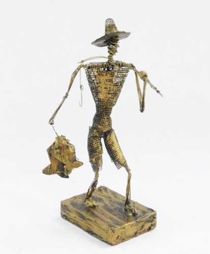 Continental School (21stC School). Fisherman wire figure, signed indistinctly and dated 2005, 20cm high.