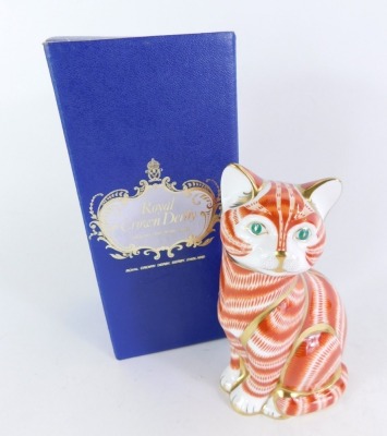 A Royal Crown Derby Imari cat paperweight, seated, silver stopper, No LIII, 14cm high, boxed. - 3