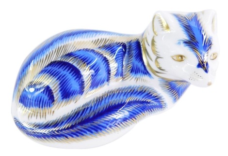 A Royal Crown Derby blue fox paperweight, lacking stopper, 10cm wide, boxed.