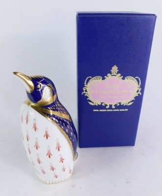 A Royal Crown Derby Emperor Penguin paperweight, No XLVIII, lacking stopper, 14cm high, boxed. - 3