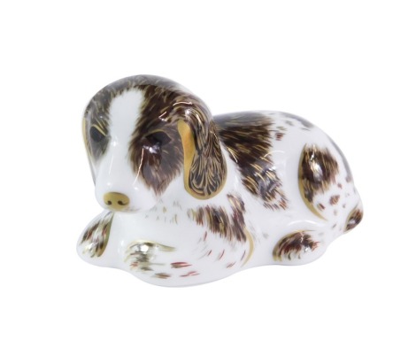 A Royal Crown Derby Scruff The Dog paperweight, collector's guide 2006, gold stopper, 9cm wide.