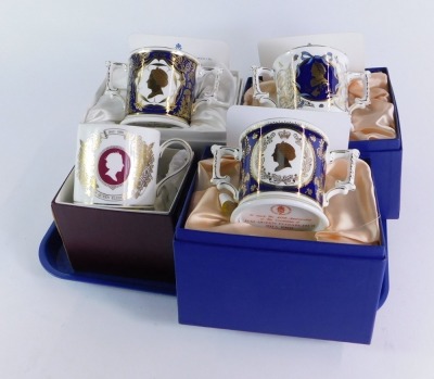 A group of Royal Crown Derby commemorative tankards, comprising The 90th Birthday HM Queen Elizabeth The Queen Mother, limited edition 273/500, boxed with certificate, Wedgwood commemorative 40th Anniversary of Accession To The Throne of HM Queen Elizabet - 4