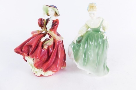 Two Royal Doulton figures, comprising Fair Lady HN2193, and Top O' The Hill HN1834, 19cm high.