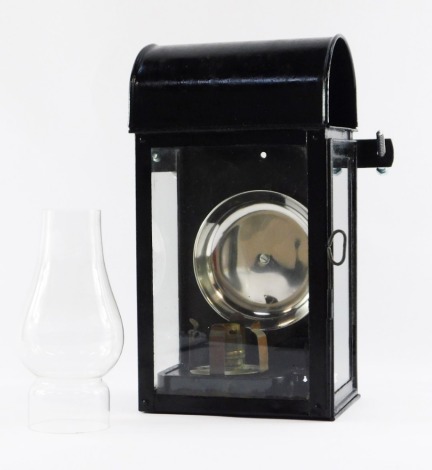 A replica wall mounted electric hanging lantern, with chimney, 30cm high.