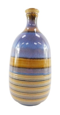 A Denby ombre design domed vase, with ribbed blue and brown detailing, 31cm high.