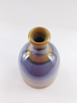 A Denby ombre design domed vase, with ribbed blue and brown detailing, 31cm high. - 2