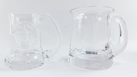 Two Dartington crystal tankards, comprising one FA Cup Final 1981 The One Hundreth, and another of plain design, 12cm high and 13cm high respectively, boxed.