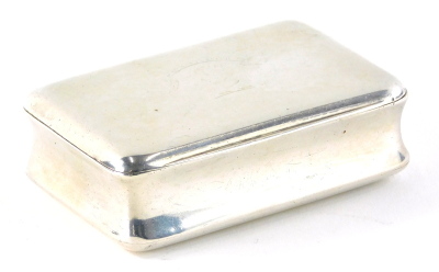 A George IV silver snuff box, of rectangular form with thumb mould handle, faint crest and inscription with plain silver gilt interior, Birmingham 1820, 2oz. - 3