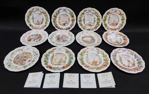 A group of Royal Doulton Brambly Hedge recipe plate collectors plates, comprising Nettle Soup, Honey and Nut Biscuits, Strawberry Shortcake, Apple Pie, Mushroom Tart, Crystallised Violets, Blackberry Sorbet, and Elderflower Wine, together with The Stores