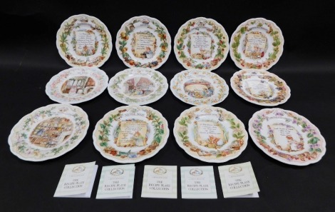 A group of Royal Doulton Brambly Hedge recipe plate collectors plates, comprising Nettle Soup, Honey and Nut Biscuits, Strawberry Shortcake, Apple Pie, Mushroom Tart, Crystallised Violets, Blackberry Sorbet, and Elderflower Wine, together with The Stores 