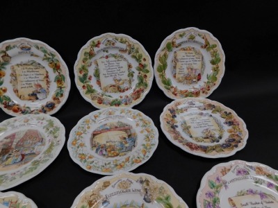 A group of Royal Doulton Brambly Hedge recipe plate collectors plates, comprising Nettle Soup, Honey and Nut Biscuits, Strawberry Shortcake, Apple Pie, Mushroom Tart, Crystallised Violets, Blackberry Sorbet, and Elderflower Wine, together with The Stores - 2