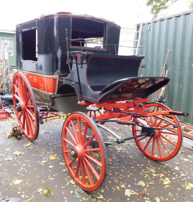 A horse drawn carriage, being a former museum exhibit deaccession in need of restoration. No provenance available. (AF) - 25