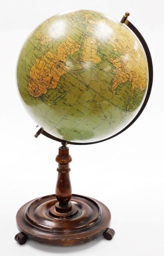 An early 20thC Phillips 14'' terrestrial globe, number 2615, showing the principle steamship routes with distances in nautical miles and principle transcontinental railways, printed in Great Britain by George Phillip & Son Ltd, 32 Fleet Street, London, on