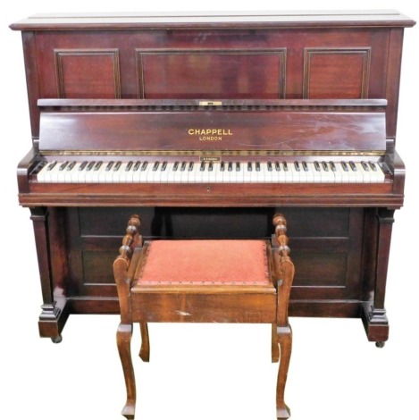 A Chappell of London two piece early 20thC mahogany cased upright piano, serial number 12182, and an oak piano stool.