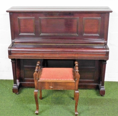 A Chappell of London two piece early 20thC mahogany cased upright piano, serial number 12182, and an oak piano stool. - 3