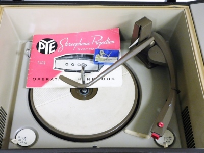 A 1960's Pye stereophonic projection system record player, type 1005, on a hardwood stand, 70cm high, with operating handbook. - 3