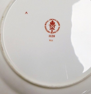 Five Royal Crown Derby Imari pattern porcelain plates, pattern number 1128, printed marks, 26.5cm diameter. - 2